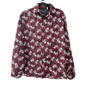 Silver Stone Collection Mens Burgundy Floral Modern Fit Button Down Shirt M